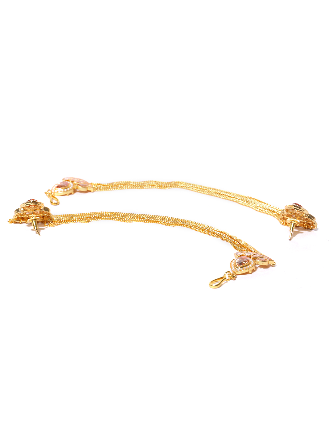 YouBella Gold-Toned  Off-White Teardrop Shaped Studs with Ear Chains